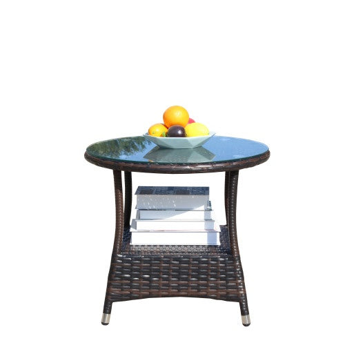 Outdoor Patio Furniture 1 Round Coffee Table With Clear Tempered Glass | Sizonic