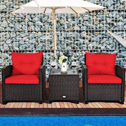 3 Pieces Rattan Patio Furniture Set With Washable Cushion | Sizonic
