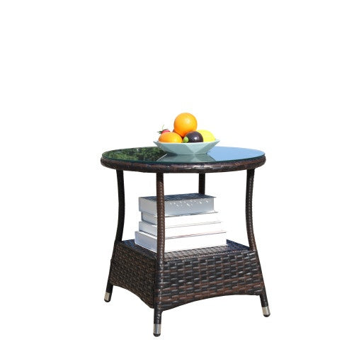 Outdoor Patio Furniture 1 Round Coffee Table With Clear Tempered Glass | Sizonic