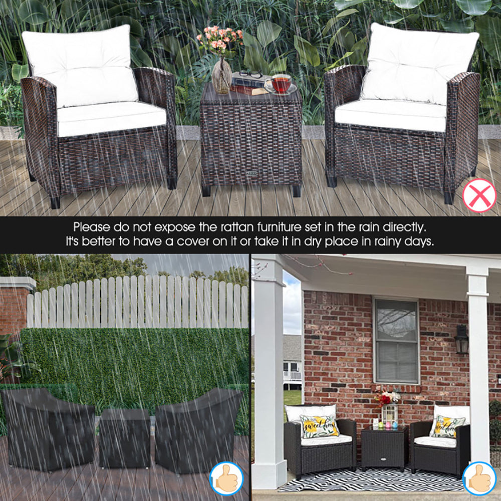 3 Pieces Rattan Patio Furniture Set With Washable Cushion | Sizonic