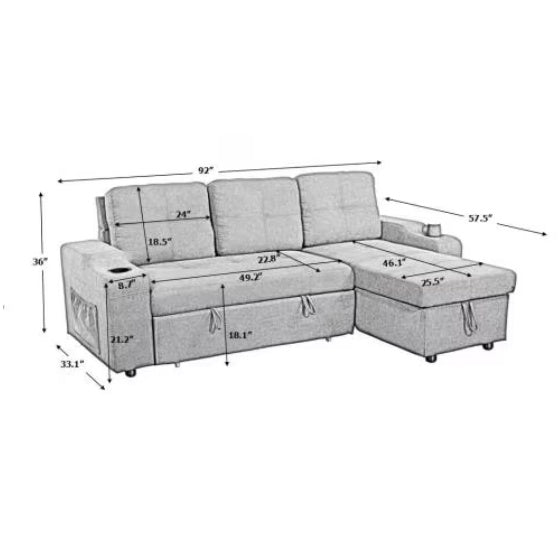 Convertible Sectional Sofa With Armrest Storage | Sizonic