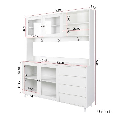 Large Kitchen Cabinet, Pantry Cabinets Storage Cupboard 4 Doors, 4 Drawers & Microwave Shelf | Sizonic