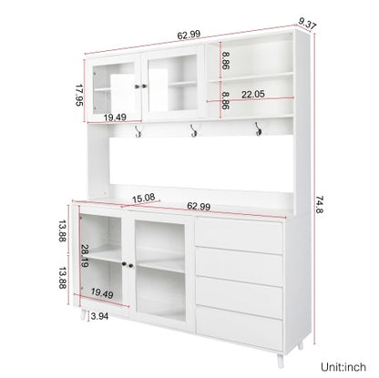 Large Kitchen Cabinet, Pantry Cabinets Storage Cupboard 4 Doors, 4 Drawers & Microwave Shelf | Sizonic