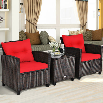 3 Pieces Rattan Patio Furniture Set With Washable Cushion | Sizonic