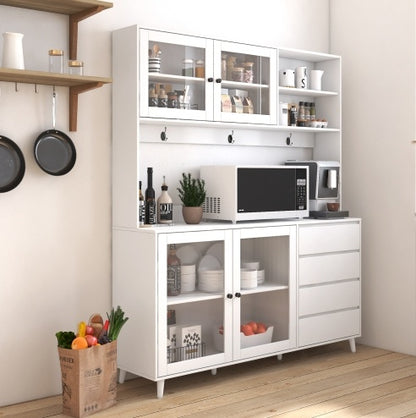 Large Kitchen Cabinet, Pantry Cabinets Storage Cupboard 4 Doors, 4 Drawers & Microwave Shelf | Sizonic