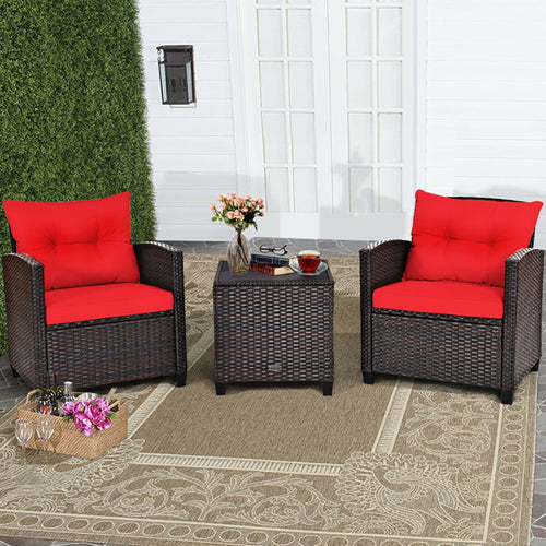 3 Pieces Rattan Patio Furniture Set With Washable Cushion | Sizonic