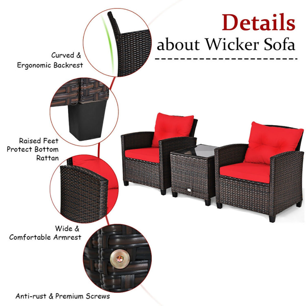 3 Pieces Rattan Patio Furniture Set With Washable Cushion | Sizonic