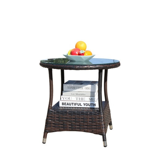 Outdoor Patio Furniture 1 Round Coffee Table With Clear Tempered Glass | Sizonic