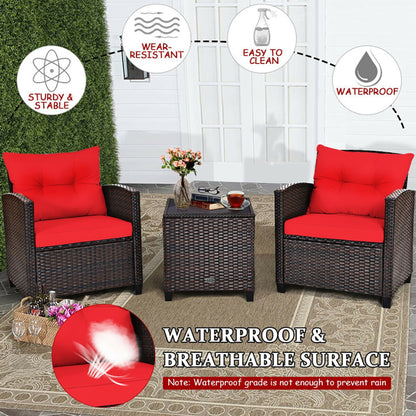 3 Pieces Rattan Patio Furniture Set With Washable Cushion | Sizonic