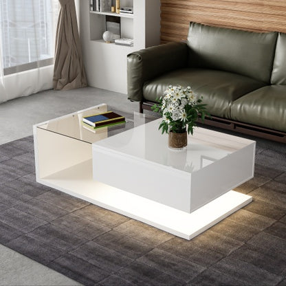 Coffee Table, High-gloss White. Side Tables, Coffee Tables With Glass And LED | Sizonic