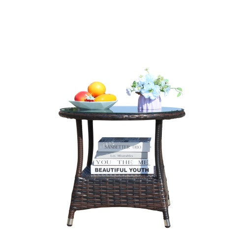 Outdoor Patio Furniture 1 Round Coffee Table With Clear Tempered Glass | Sizonic