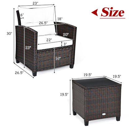 3 Pieces Rattan Patio Furniture Set With Washable Cushion | Sizonic