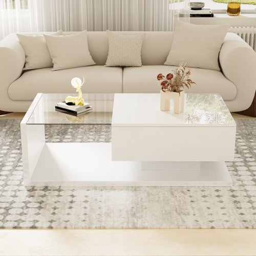 Coffee Table, High-gloss White. Side Tables, Coffee Tables With Glass And LED | Sizonic