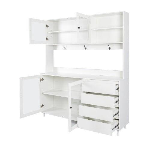 Large Kitchen Cabinet, Pantry Cabinets Storage Cupboard 4 Doors, 4 Drawers & Microwave Shelf | Sizonic