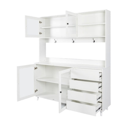 Large Kitchen Cabinet, Pantry Cabinets Storage Cupboard 4 Doors, 4 Drawers & Microwave Shelf | Sizonic