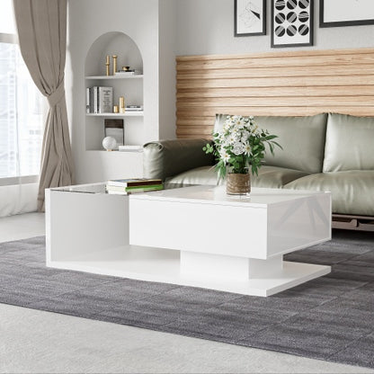 Coffee Table, High-gloss White. Side Tables, Coffee Tables With Glass And LED | Sizonic