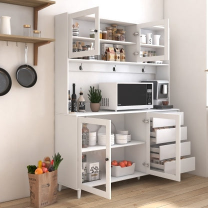 Large Kitchen Cabinet, Pantry Cabinets Storage Cupboard 4 Doors, 4 Drawers & Microwave Shelf | Sizonic