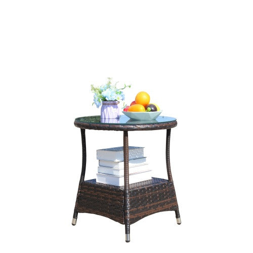 Outdoor Patio Furniture 1 Round Coffee Table With Clear Tempered Glass | Sizonic