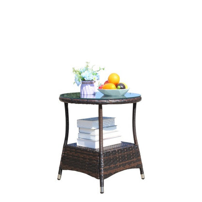 Outdoor Patio Furniture 1 Round Coffee Table With Clear Tempered Glass | Sizonic