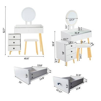 Dressing Table With LED Lights Glass Top Dressing Table With Extendable Side Table 5 Drawers Dressing Table | Sizonic