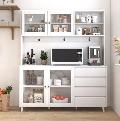 Large Kitchen Cabinet, Pantry Cabinets Storage Cupboard 4 Doors, 4 Drawers & Microwave Shelf | Sizonic