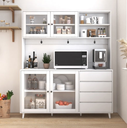 Large Kitchen Cabinet, Pantry Cabinets Storage Cupboard 4 Doors, 4 Drawers & Microwave Shelf | Sizonic