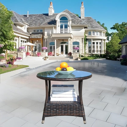 Outdoor Patio Furniture 1 Round Coffee Table With Clear Tempered Glass | Sizonic