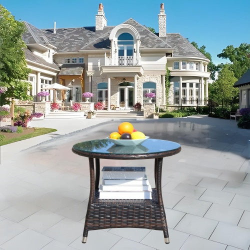 Outdoor Patio Furniture 1 Round Coffee Table With Clear Tempered Glass | Sizonic