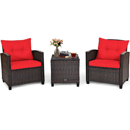 3 Pieces Rattan Patio Furniture Set With Washable Cushion | Sizonic