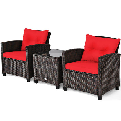 3 Pieces Rattan Patio Furniture Set With Washable Cushion | Sizonic