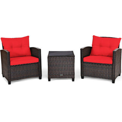 3 Pieces Rattan Patio Furniture Set With Washable Cushion | Sizonic